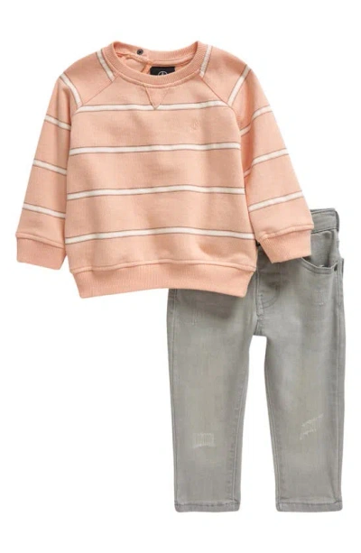 Volcom Babies' Graphic French Terry Sweatshirt & Jeans Set In Salmon