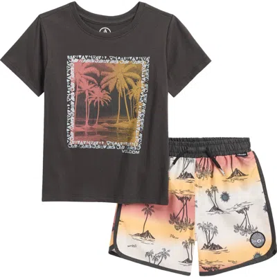 Volcom Kids'  Graphic T-shirt & Swim Trunks Set In Black