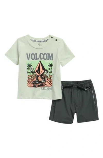 Volcom Babies'  Graphic T-shirt & Shorts Set In Green