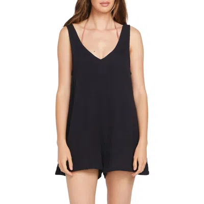 Volcom Hang Loose Cotton Cover-up Romper In Black