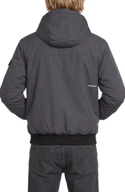 Volcom Heavy Weight Water Resistant Hooded Bomber Jacket In Asphalt