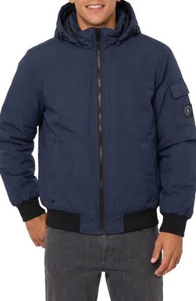 Volcom Heavy Weight Water Resistant Hooded Bomber Jacket In Navy