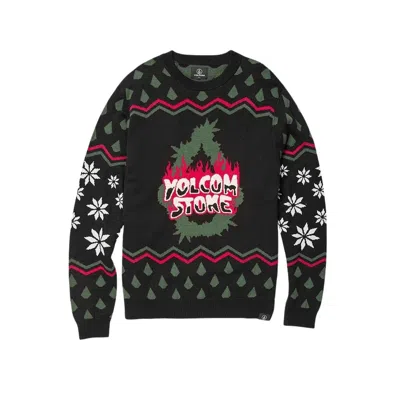 Volcom Holi Dazed Sweater Men's Multicolor Printed Long Sleeve Cozy Red588 In Black