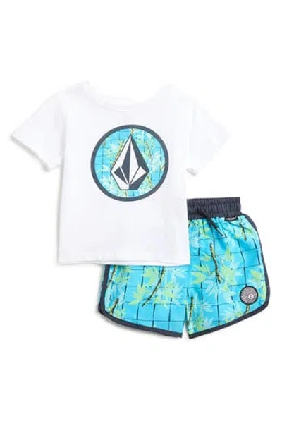 Volcom Babies'  Jersey Graphic T-shirt & Swim Shorts Set In White