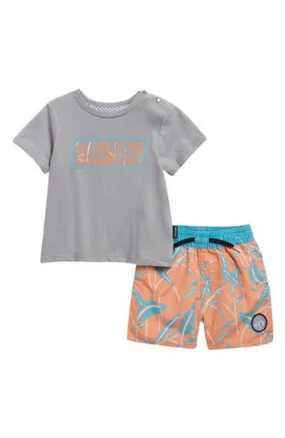 Volcom Babies'  Jersey T-shirt & Swim Shorts Set In Gray