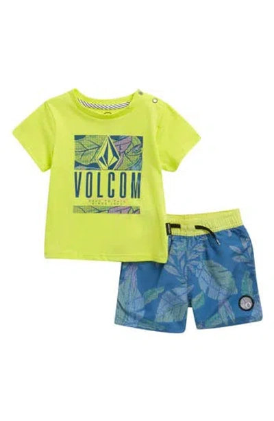 Volcom Babies'  Jersey T-shirt & Swim Shorts Set In Yellow