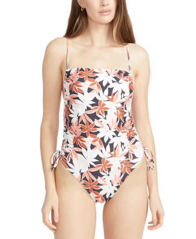 Volcom Juniors' Check Mate Printed Side-tie One-piece Swimsuit In Electric Coral