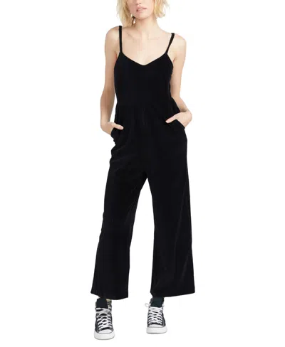 Volcom Juniors' Cording To U Sleeveless Flare-leg Romper In Black