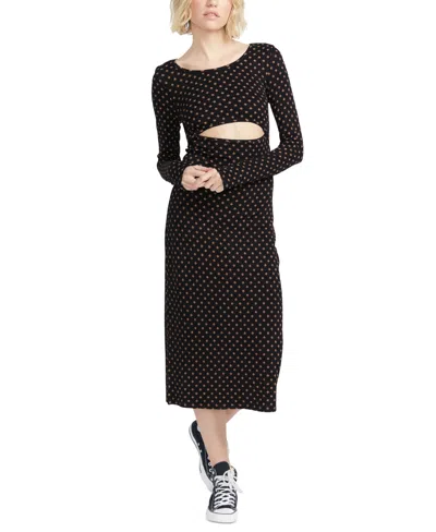 Volcom Juniors' Sential Cutout Long-sleeve Midi Dress In Black