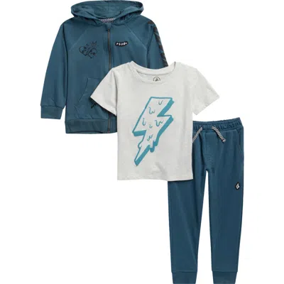 Volcom Kids' 3-piece Hoodie, T-shirt & Joggers Set In Blue