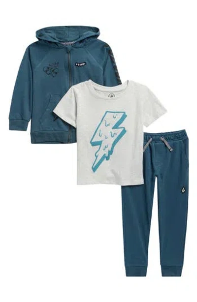 Volcom Kids' 3-piece Hoodie, T-shirt & Joggers Set In Blue