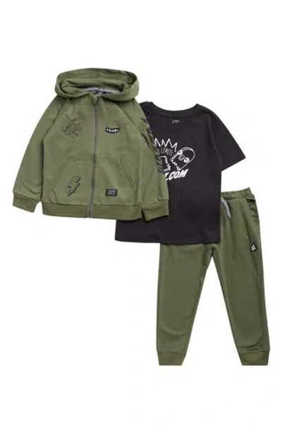 Volcom Kids' 3-piece Hoodie, T-shirt & Joggers Set In Green