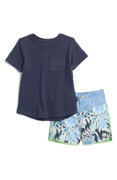 Volcom Kids' Acid Washed Jersey T-shirt & Shorts Set In Navy