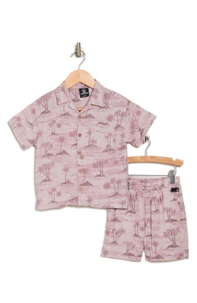Volcom Kids' Beach Camp Shirt & Shorts Set In Dusty Purple