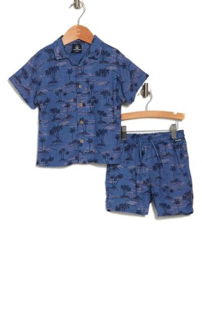 Volcom Kids' Beach Shirt & Shorts Set In Blue