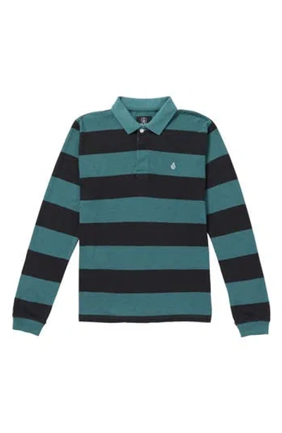 Volcom Kids' Bolders Long Sleeve Stripe Cotton Polo In Green