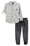 Volcom Kids' Button-up Shirt & Denim Joggers Set In White