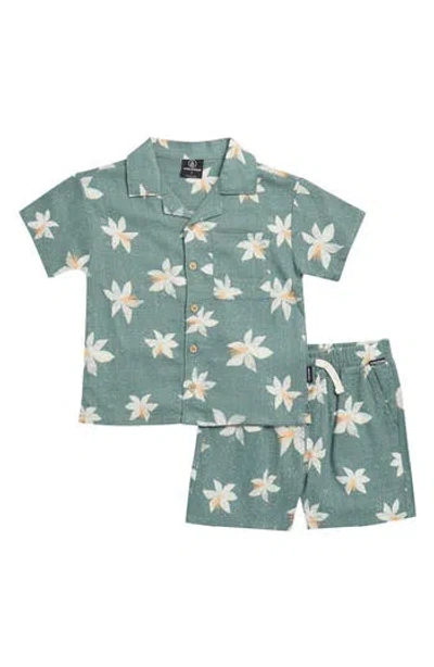 Volcom Kids' Cabana Camp Shirt & Shorts Set In Light Sage