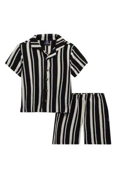 Volcom Kids' Cabana Stripe Button-up Shirt & Shorts Set In Black