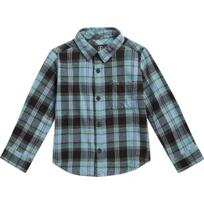 Volcom Kids' Caden Plaid Long Sleeve Flannel Shirt In Blue