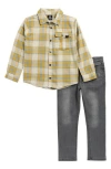 Volcom Kids' Flannel Button-up Shirt & Jeans Set In Multi
