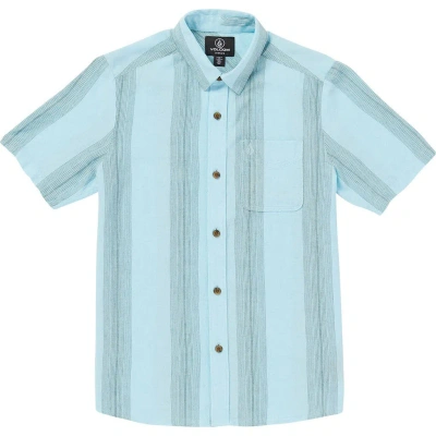 Volcom Kids' Flaxstone Stripe Short Sleeve Button-up Shirt In Blue
