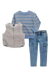 Volcom Kids' Fleece Vest, T-shirt & Denim Joggers Set In Blue