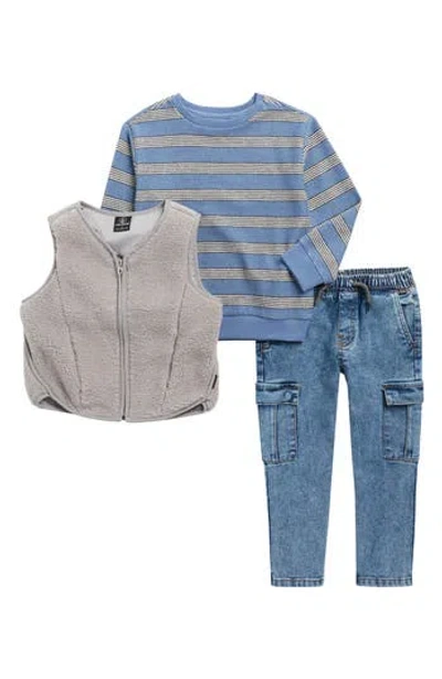Volcom Kids' Fleece Vest, T-shirt & Denim Joggers Set In Blue