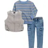 Volcom Kids' Fleece Vest, T-shirt & Denim Joggers Set In Multi