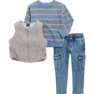 Volcom Kids' Fleece Vest, T-shirt & Denim Joggers Set In Multi