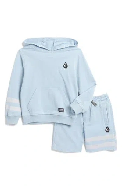 Volcom Kids' French Terry Hoodie & Shorts Set In Ice Blue