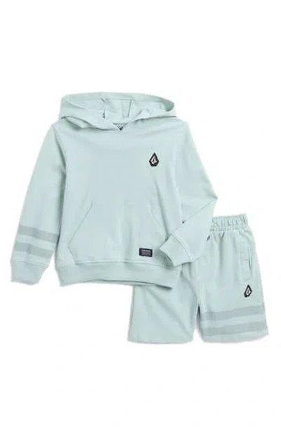Volcom Kids' French Terry Hoodie & Shorts Set In Mint
