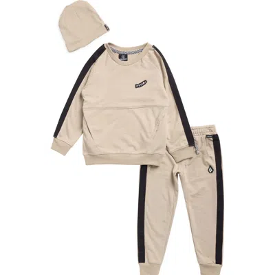 Volcom Kids' French Terry Jogger Set & Beanie In Neutral