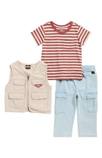 Volcom Kids' Gas Station Vest, Striped Pocket T-shirt & Cargo Pants Set In Nude