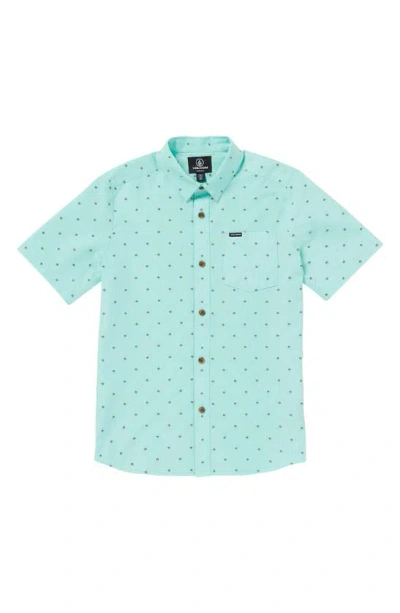 Volcom Kids' Geo Print Short Sleeve Button-up Shirt In Crete Blue