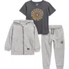 Volcom Kids' Graphic T-shirt, Acid Washed French Terry Hoodie & Joggers Set In Gray