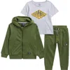 Volcom Kids' Graphic T-shirt, Acid Washed French Terry Hoodie & Joggers Set In Green