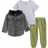 Volcom Kids' Hooded Shacket, T-shirt & Joggers Set In Black