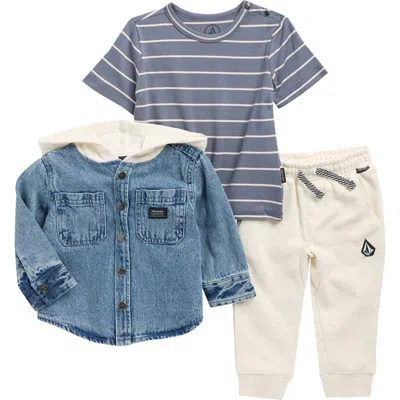 Volcom Kids' Hooded Shacket, T-shirt & Joggers Set In Blue