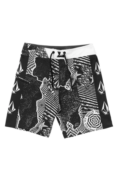 Volcom Kids' Iconic Mod Tech Board Shorts In Black White