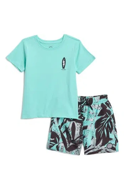 Volcom Kids' Jersey Graphic T-shirt & Swim Shorts Set In Sea Spray