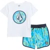 Volcom Kids' Jersey T-shirt & Swim Shorts Set In White
