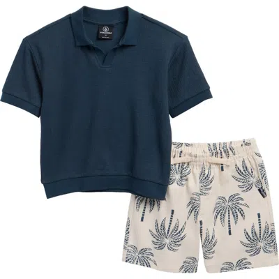 Volcom Kids' Knit Polo & Shorts Set In Blue