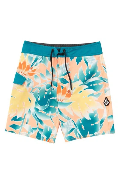 Volcom Kids' Big Boys Leaf It Mod Printed Board Shorts In Slm