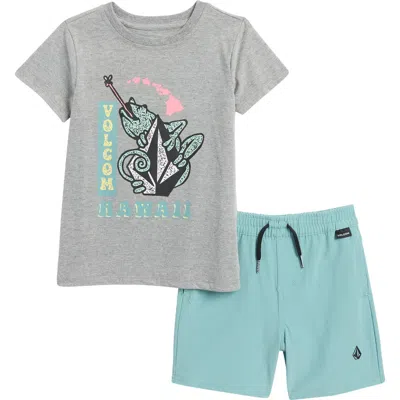 Volcom Kids' Logo Cotton Jersey T-shirt & Hybrid Shorts Set In Grey Heather