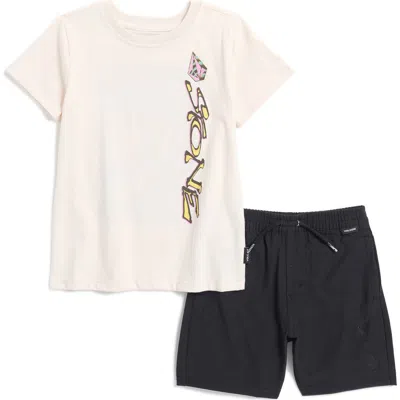 Volcom Kids' Logo Cotton Jersey T-shirt & Hybrid Shorts Set In Off White