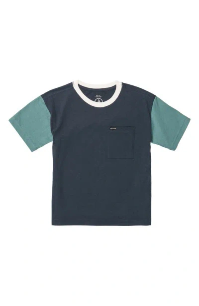 Volcom Kids' Overgrown Colourblock Pocket T-shirt In Navy