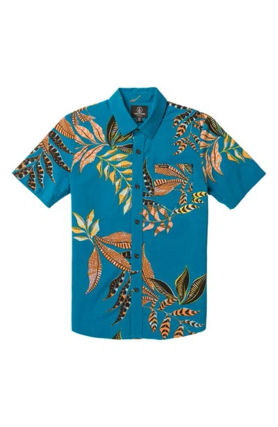 Volcom Kids' Paradiso Floral Short Sleeve Button-up Shirt In Oct