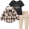 Volcom Kids' Plaid Fleece Hooded Shacket, Graphic T-shirt & Joggers Set In Black