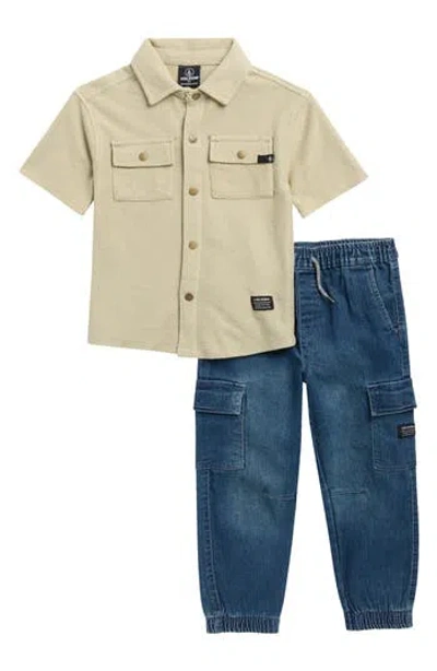 Volcom Kids' Short Sleeve Button-up Shirt & Cargo Jeans Set In Brown